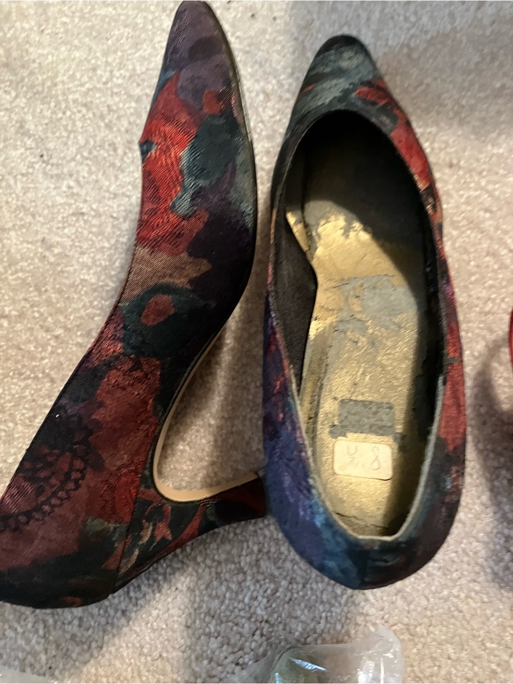 J.Renee Multicolor Floral Velvet Mid Heels in Red, Navy & Purple
